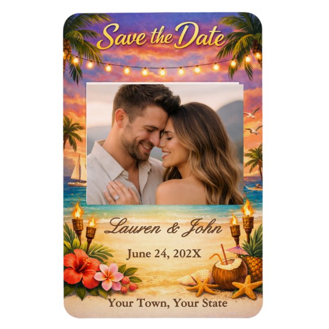 Imán Tropical Harmony Photo Save Date Wedding Magnet (Vertical)