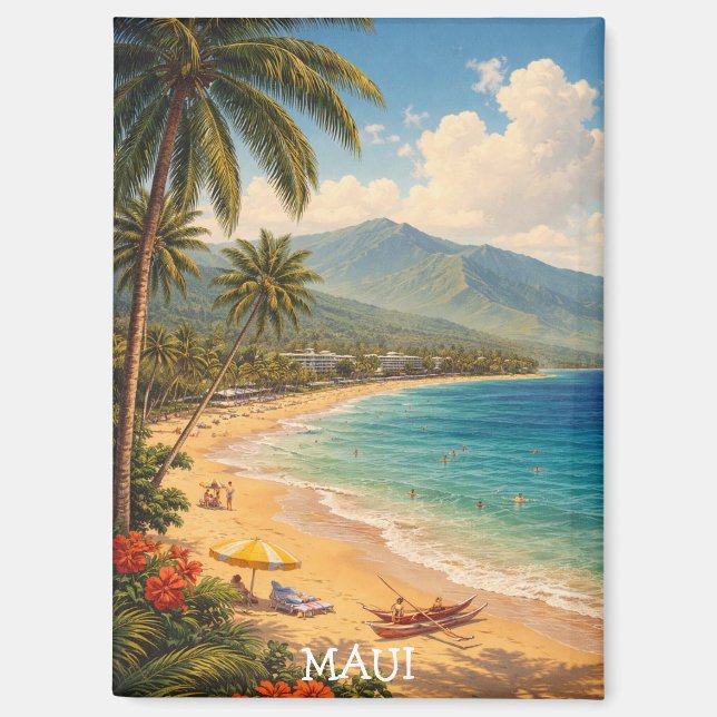 Imán Tropical Ka’anapali Beach Maui Vintage Travel (Anverso)