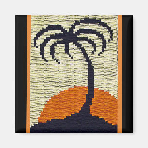 Imán Tropical Palm Tree Orange Sunrise Crochet Print on