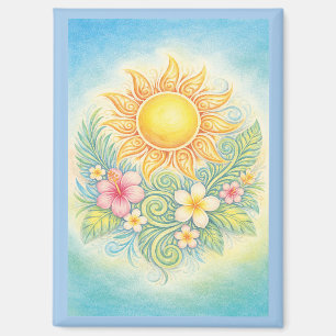 Imán Tropical Sun with Pink Hibiscus and Plumeria