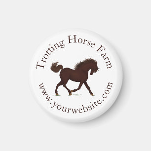 Imán Trotting Brown Horse Circular Texto Ecuestre