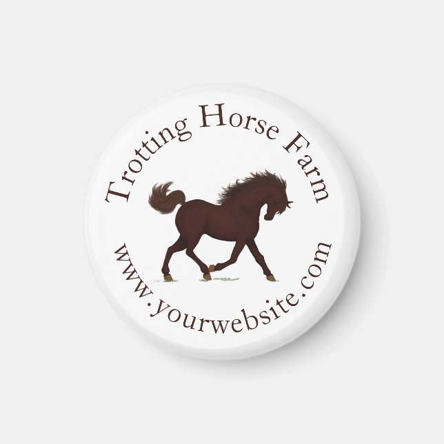 Imán Trotting Brown Horse Circular Texto Ecuestre (Frente)