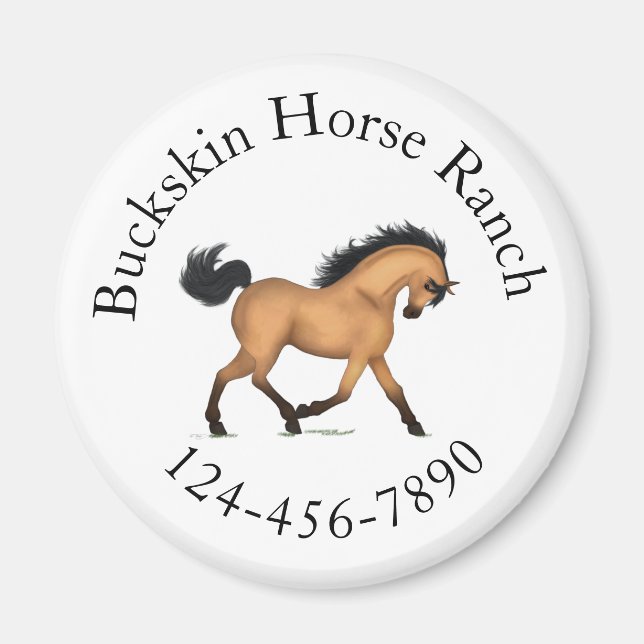 Imán Trotting Buckskin Horse Circular Textos Ecuestres (Frente)
