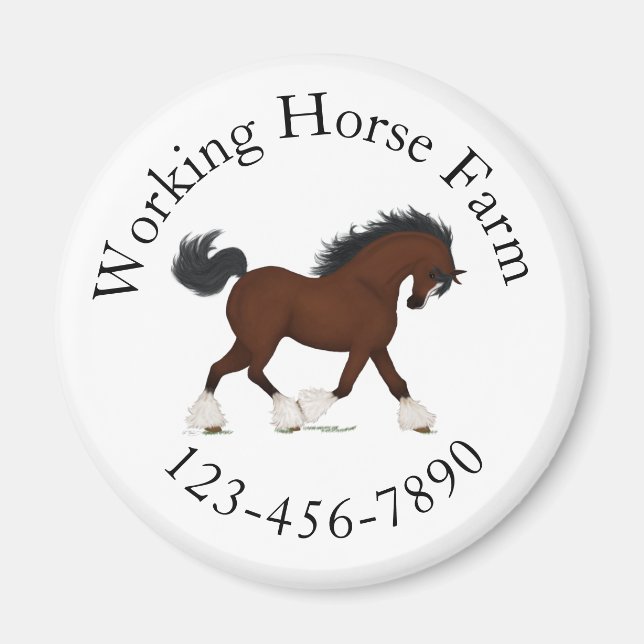 Imán Trotting Clydesdale Horse Circular Personalizado d (Frente)