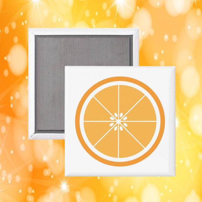 Imán Trozo de fruta naranja (A magnet featuring an orange fruit slice.)