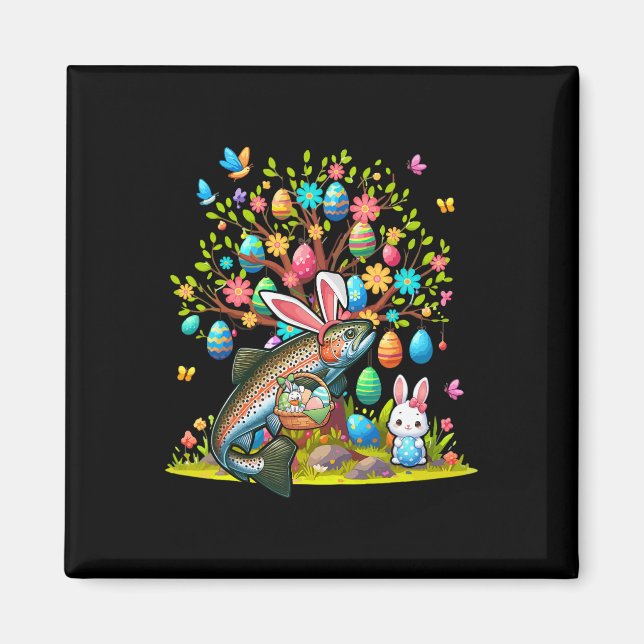 Imán Trucha Pescado Bunny Eggs Pascua Cute Tree Costume (Frente)