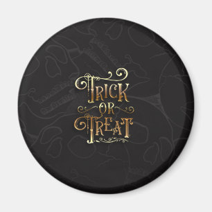 Imán Truco o trato Calaveras Negro y Dorado Halloween