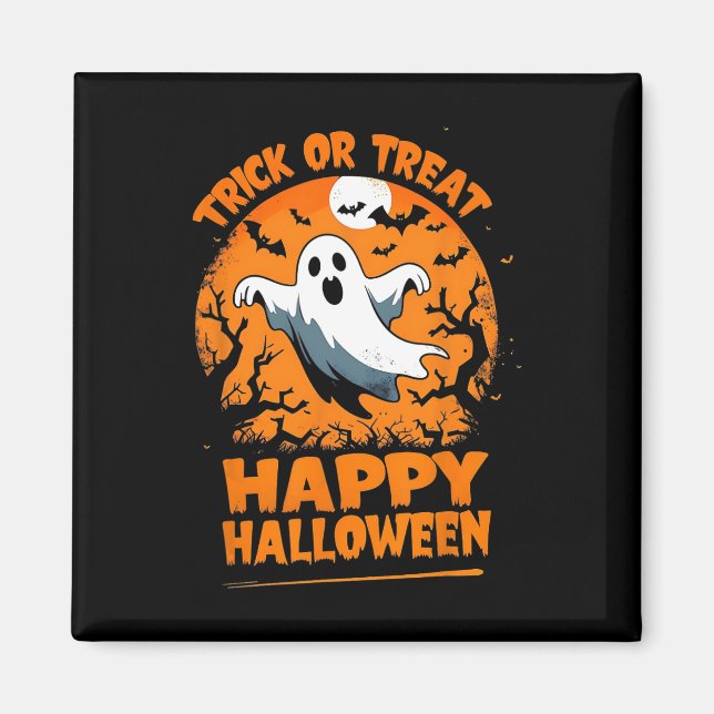 Imán Truco O Trato Feliz Halloween Ghost Costume Fun (Frente)