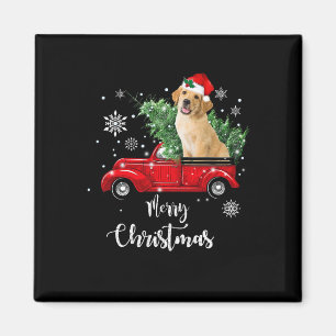 Imán Truco Rojo Merry Christmas Tree Golden Retriever C