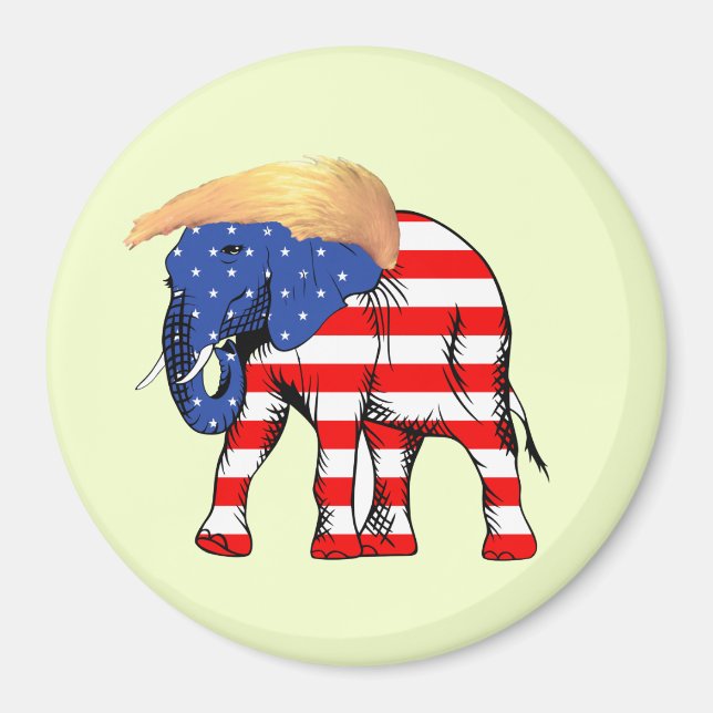 Imán Trump Bad Hair Elephant Round Magnet, ZSSG (Frente)