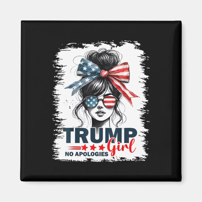 Imán Trump Chica sin disculpas desordenado Bun Sungles  (Frente)