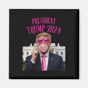 Imán Trump Ganó 2025 Presidente Trump Soplando Chicle
