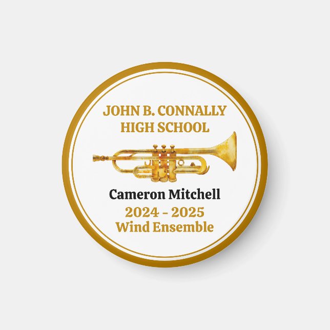 Imán Trumpet Player High School Band Gold Personalizado (Frente)