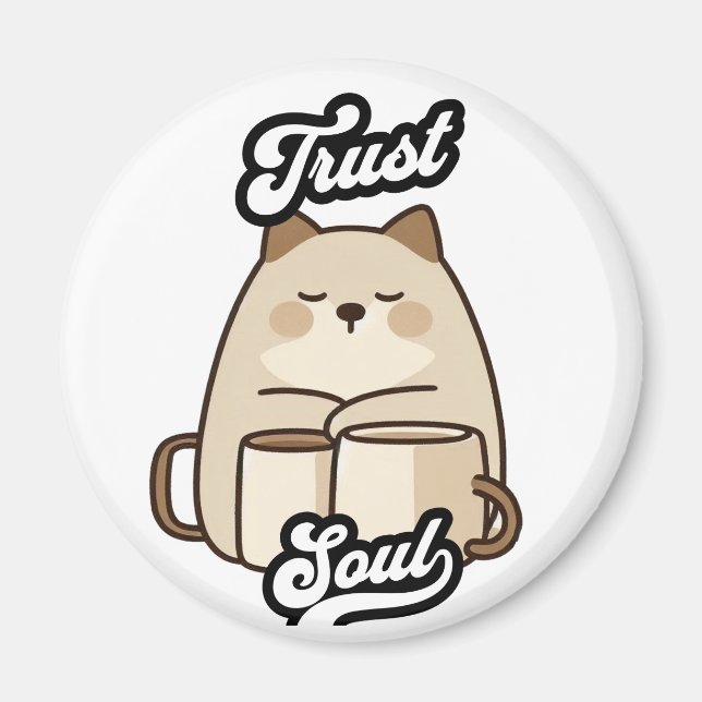 Imán Trust Soul – Gato Kawaii y Tazas Zen (Frente)