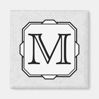 Imán Tu carta. Monograma personalizado. Gris, negro y b