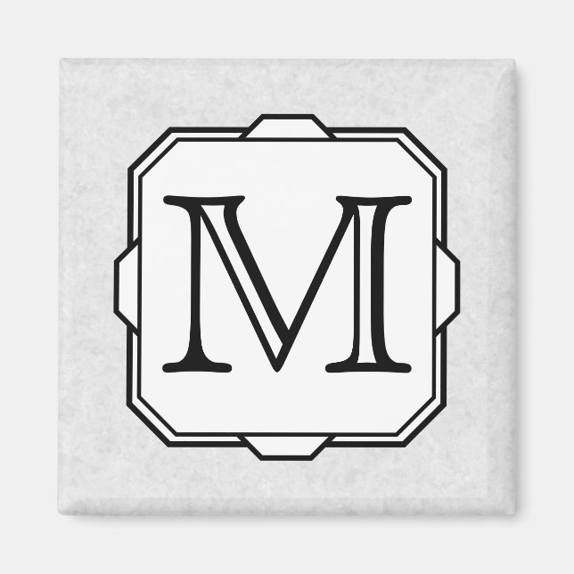 Imán Tu carta. Monograma personalizado. Gris, negro y b (Frente)