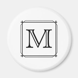 Imán Tu carta. Personalizado Monograma.Blanco y negro