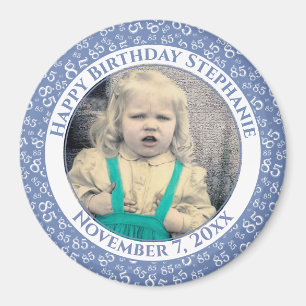 Imán Tu foto 85º patrón de cumpleaños   Azul/Blanco