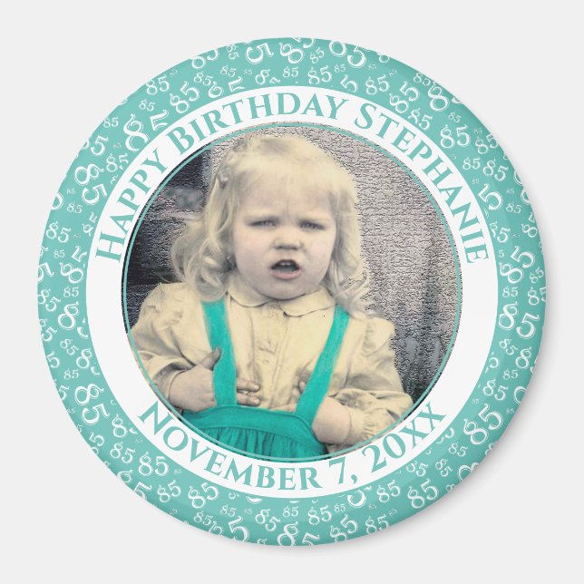 Imán Tu foto 85º patrón de cumpleaños | Verde azulado/b (Frente)