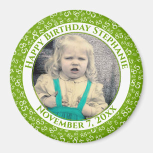 Imán Tu foto 85º patrón de cumpleaños Verde/Blanco