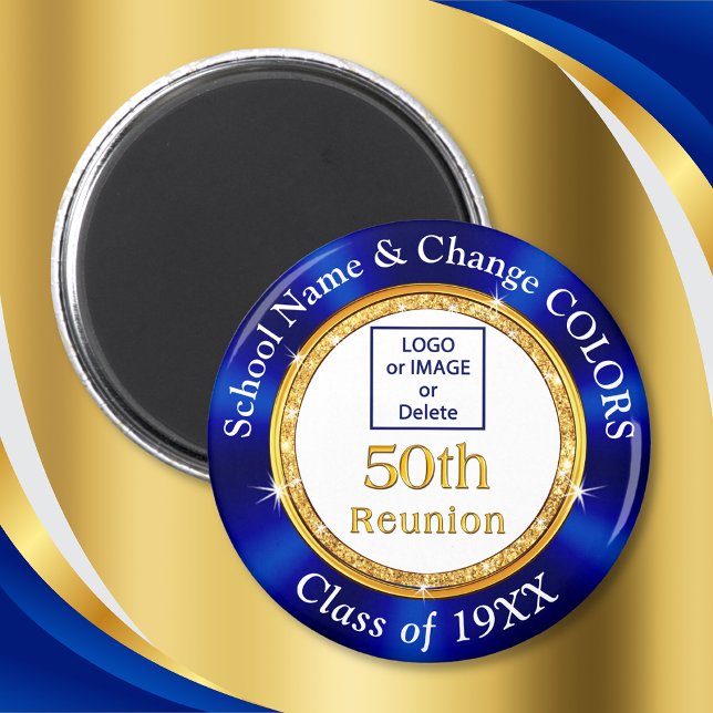 Imán Tu LOGO o IMAGEN, regalos de Reunión de 50 clases (Cheap 50th class reunion gifts. 50 year high school reunion gifts. 50th class reunion party favors. )