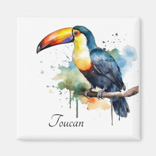 Imán Tucán en rama arte acuarela, personalizado