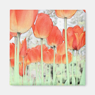 Imán Tulipán. Tulipa roja de estilo artístico.