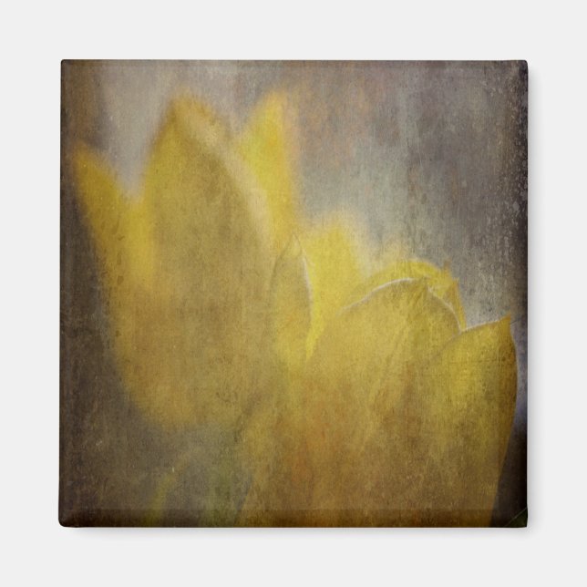 Imán Tulipanes Amarillos Flores Arte Floral Rústico (Frente)