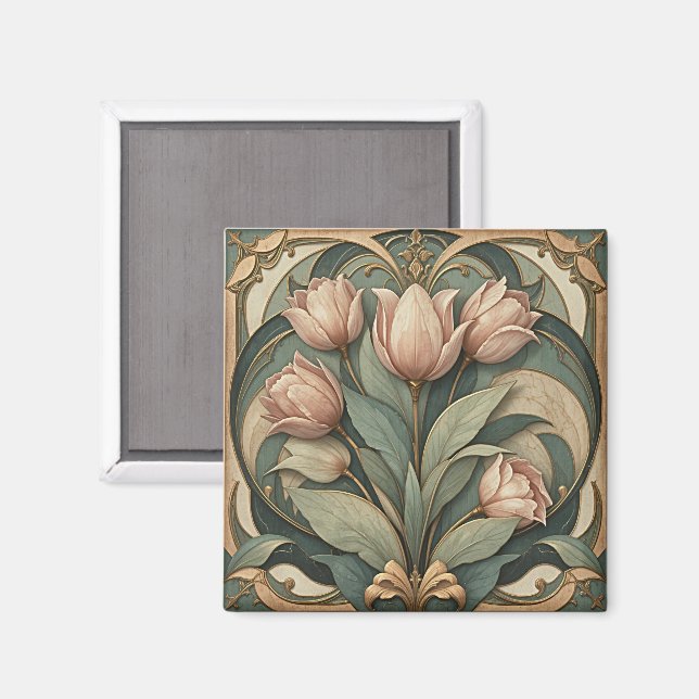 Imán Tulipanes Art Nouveau (Anverso/Reverso)