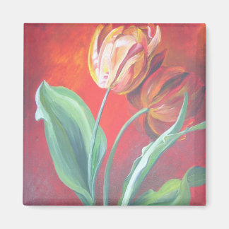 Imán Tulipanes artísticos rojos y amarillos