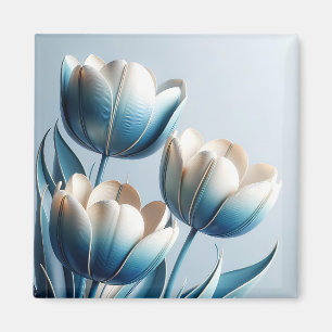 Imán Tulipanes azules y blancos elegantes