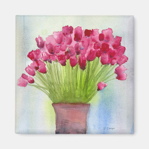 Imán Tulipanes de color de agua rosa