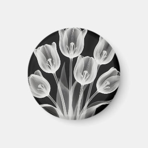 Imán Tulipanes en blanco y negro elegantes monocromos