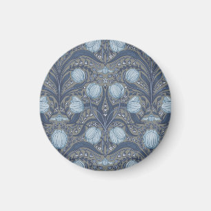 Imán Tulipanes Retro Nouveau en azul y estaño