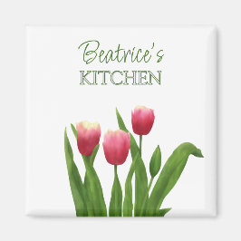 Imán Tulipanes rojos con vegetación