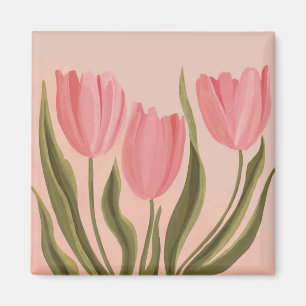 Imán Tulipanes rosados de Bonito pintoresca