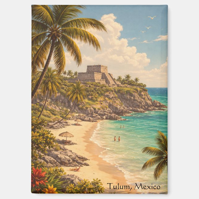 Imán Tulum México Destino de Playa Retro (Anverso)