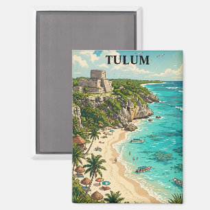 Imán Tulum México Vacaciones Coloridas Viaje Retro