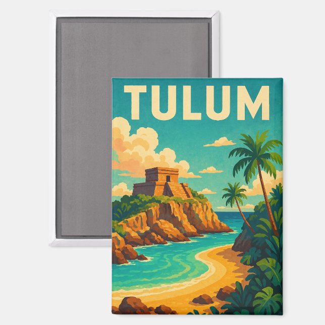 Imán Tulum Mexico Vintage Travel Art (Anverso/Reverso)