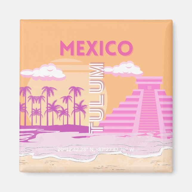Imán Tulum, Viajes, Arte Retro, Rosa, Naranja (Frente)