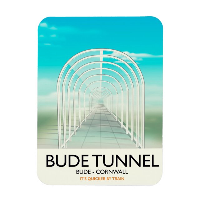 Imán Túnel Bude, afiche de viaje parodia de Cornwall (Vertical)