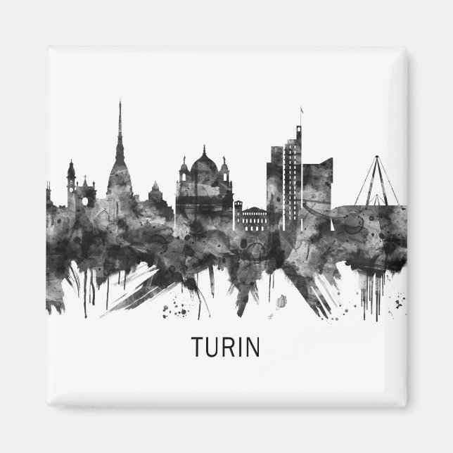 Imán Turín Italia Skyline BW (Frente)
