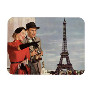 Imán Turistas Antiguos Viajando en la Torre Eiffel de P