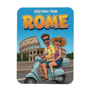 Imán Turistas Divertidos en Vespa en Roma Italia Tarjet