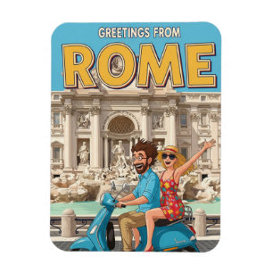Imán Turistas en Vespa en Roma Italia Tarjeta postal