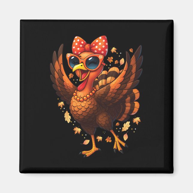 Imán Turkey Dancing Turkey Day Womens Fall Cute Bow Tha (Frente)