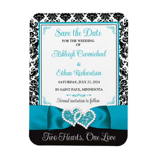 Imán Turquesa, Black Love Hearts Wedding Save the Date (Vertical)