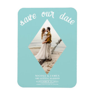 Imán Turquesa Blue Diamond Photo Wedding Save the Date