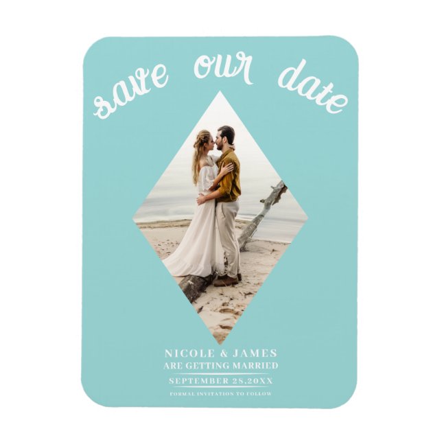 Imán Turquesa Blue Diamond Photo Wedding Save the Date (Vertical)