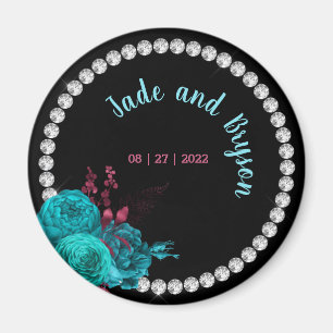 Imán Turquesa floral y elegante Diamante de imitación m